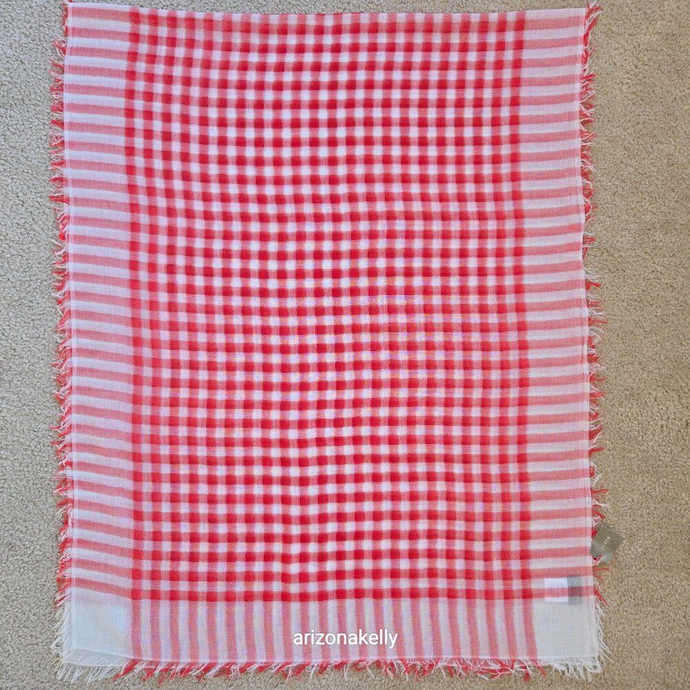 NWT J. Crew Gingham Cotton Lightweight Red Scarf - Picture 2 of 10